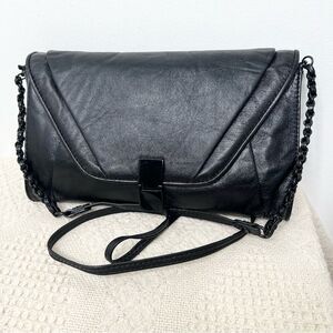Elliott Lucca Black Leather Convertible Envelope Clutch Crossbody Bag